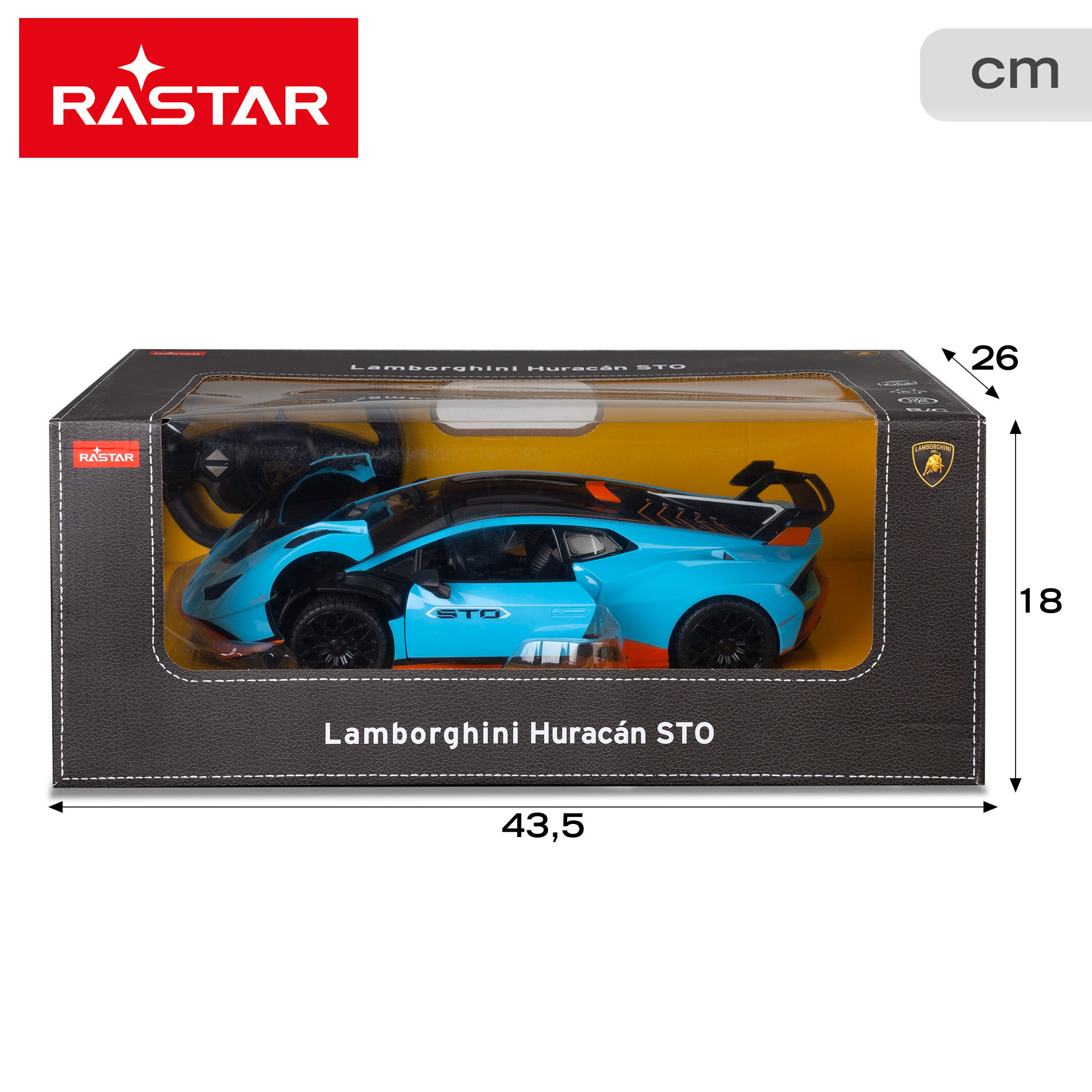 Радиоуправляемая машина LAMBORGHINI HURACAN STO (blue) 1:14 6 напр., фары, двери, капот батарейки, 6+ CB46978