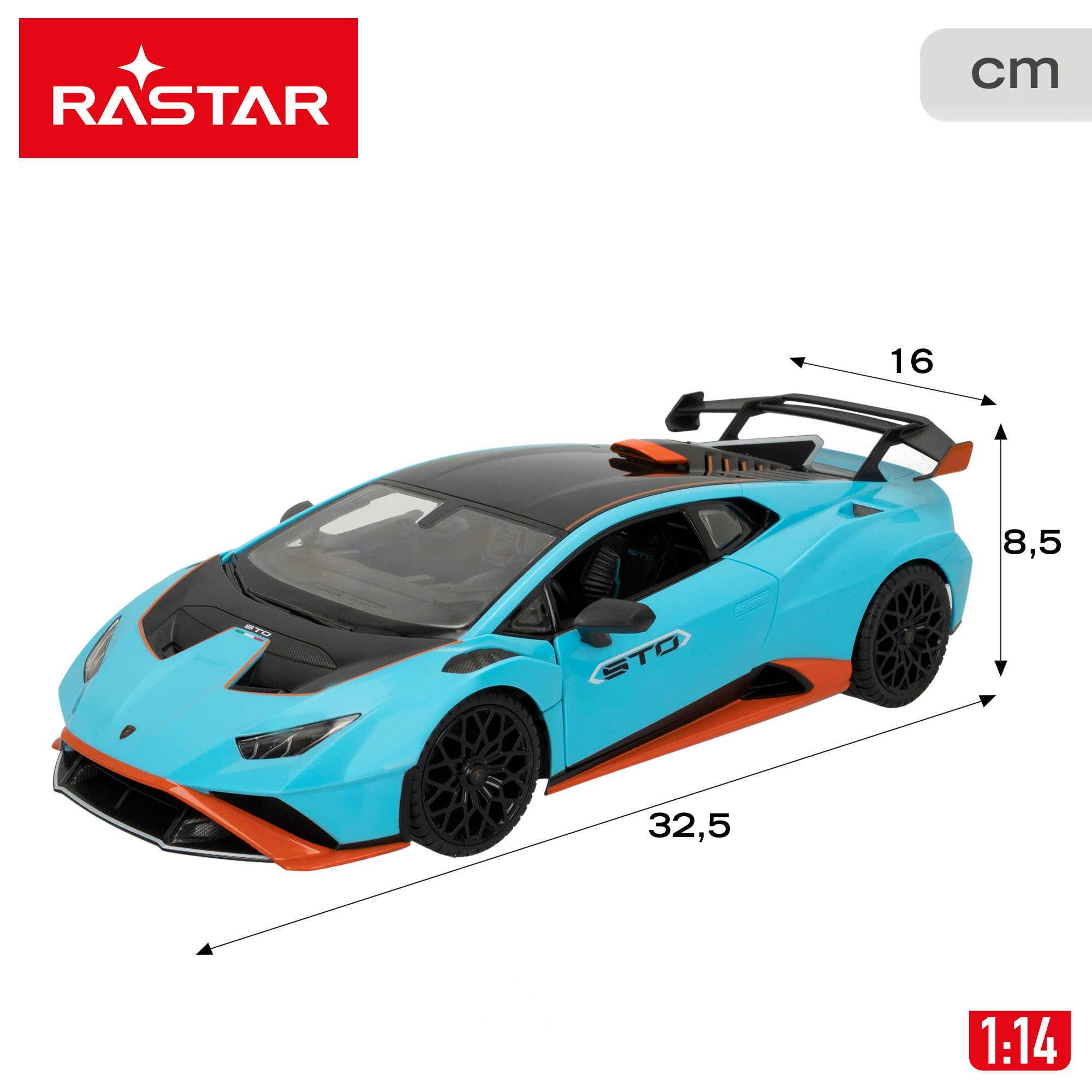 Радиоуправляемая машина LAMBORGHINI HURACAN STO (blue) 1:14 6 напр., фары, двери, капот батарейки, 6+ CB46978