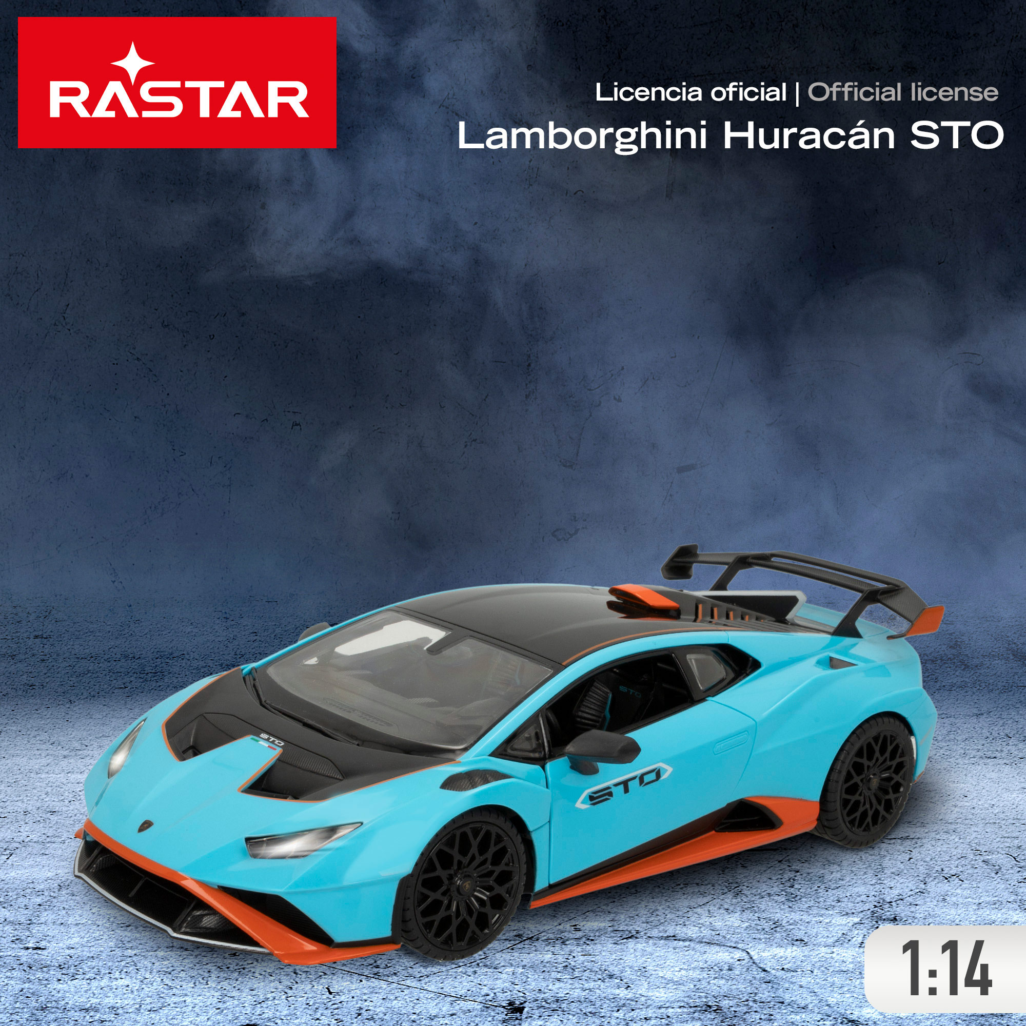 Радиоуправляемая машина LAMBORGHINI HURACAN STO (blue) 1:14 6 напр., фары, двери, капот батарейки, 6+ CB46978