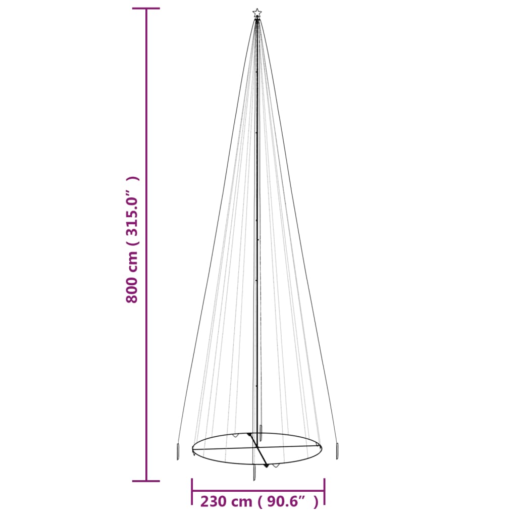 Ziemassvētku Egle, 1134 Krāsainas Led Lampiņas, 230X800 Cm Vidaxl