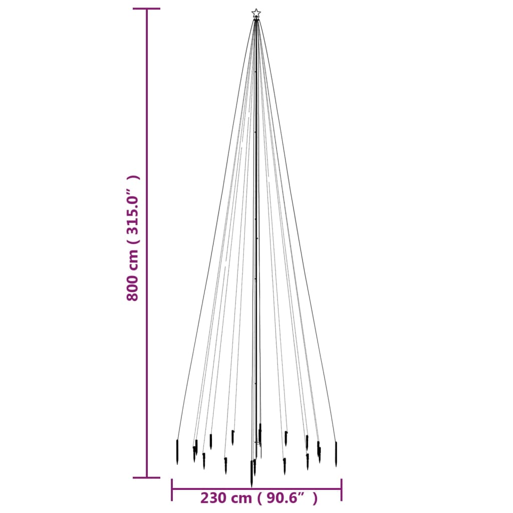 Ziemassvētku Egle Ar Pīķi, 1134 Krāsainas Led Lampiņas, 800 Cm Vidaxl