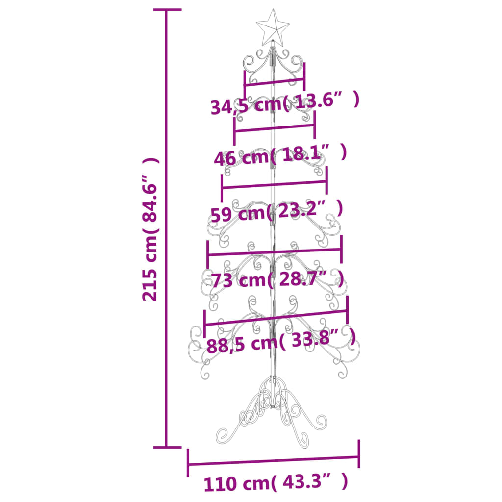 Ziemassvētku Eglīte, Metāls, Koka Pamatne, Melna, 215 Cm Vidaxl