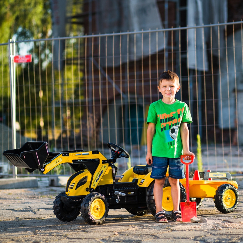 Traktors ar pedāļiem ar kausu un piekabi FALK KOMATSU Yellow