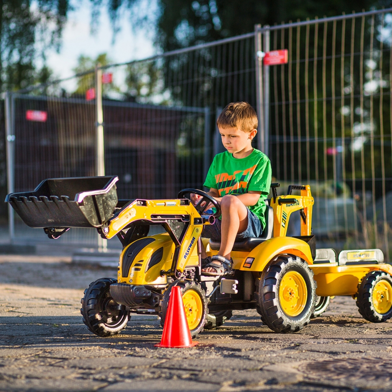 Traktors ar pedāļiem ar kausu un piekabi FALK KOMATSU Yellow