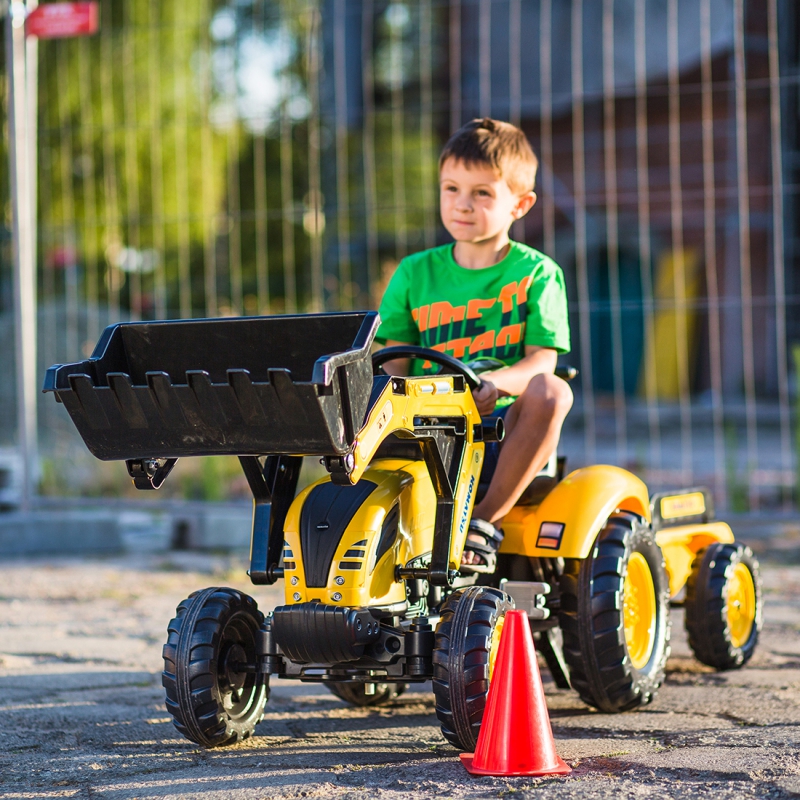 Traktors ar pedāļiem ar kausu un piekabi FALK KOMATSU Yellow