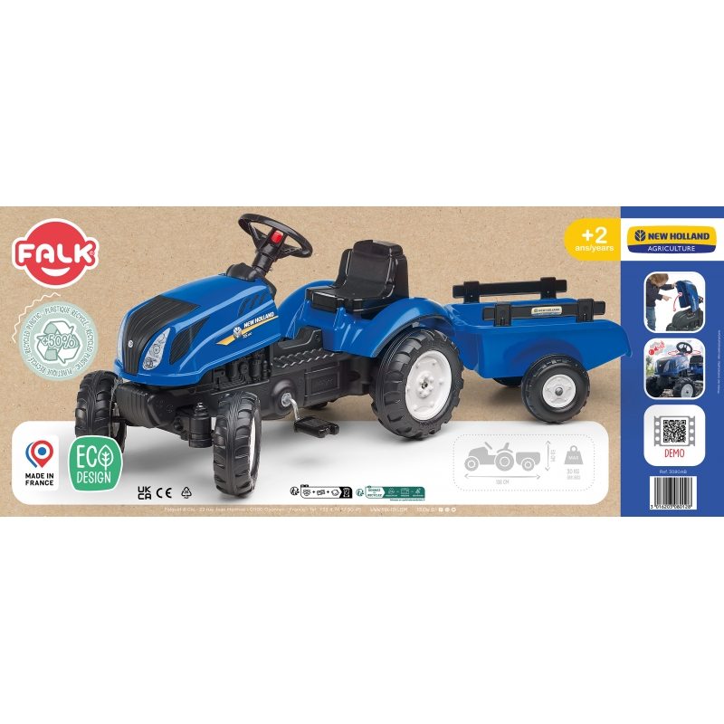 Traktors ar pedāļiem ar piekabi FALK New Holland Blue