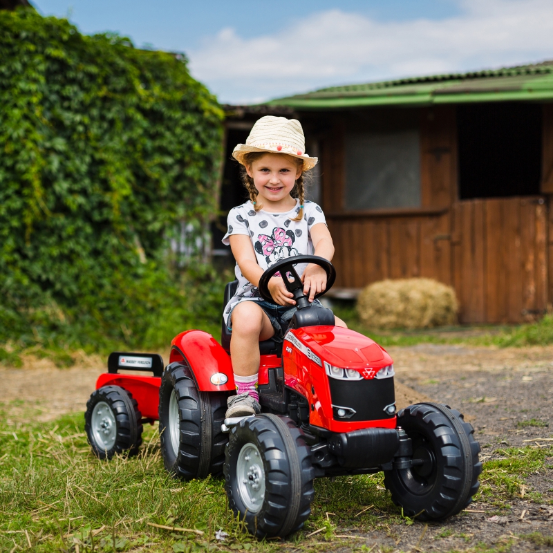 Трактор с педалями с прицепом FALK Massey Ferguson Red