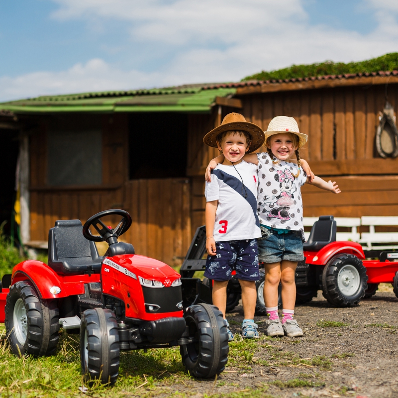 Трактор с педалями с прицепом FALK Massey Ferguson Red