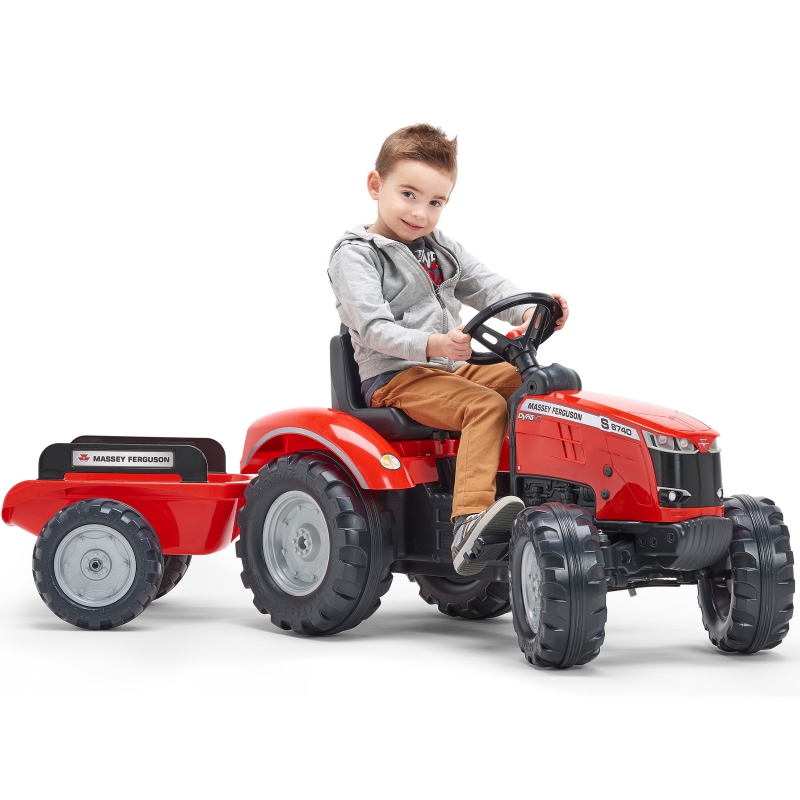 Трактор с педалями с прицепом FALK Massey Ferguson Red