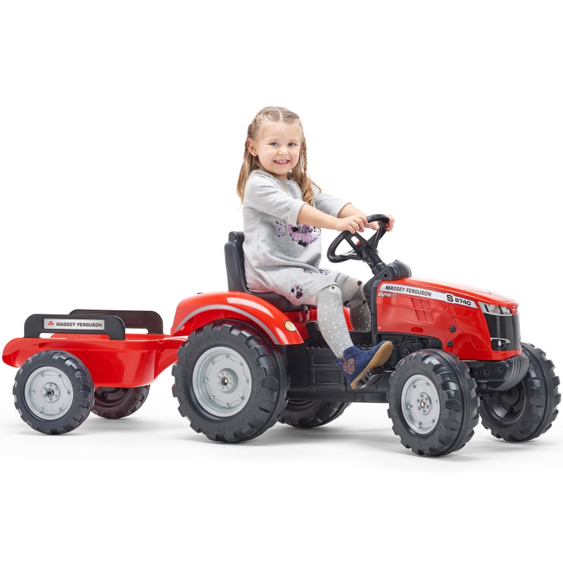 Трактор с педалями с прицепом FALK Massey Ferguson Red