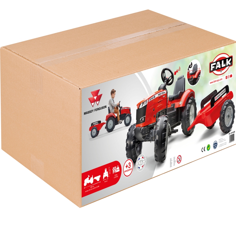 Трактор с педалями с прицепом FALK Massey Ferguson Red