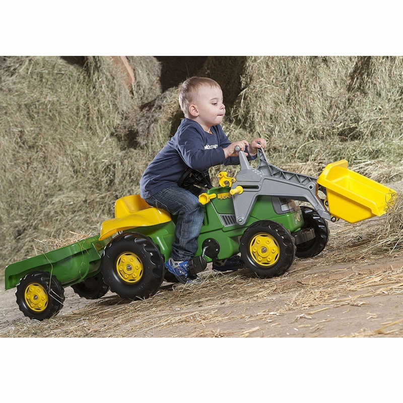 Rolly Toys RollyKid John Deere Traktor na Pedały z Łyżką i Przyczepą - Zielony