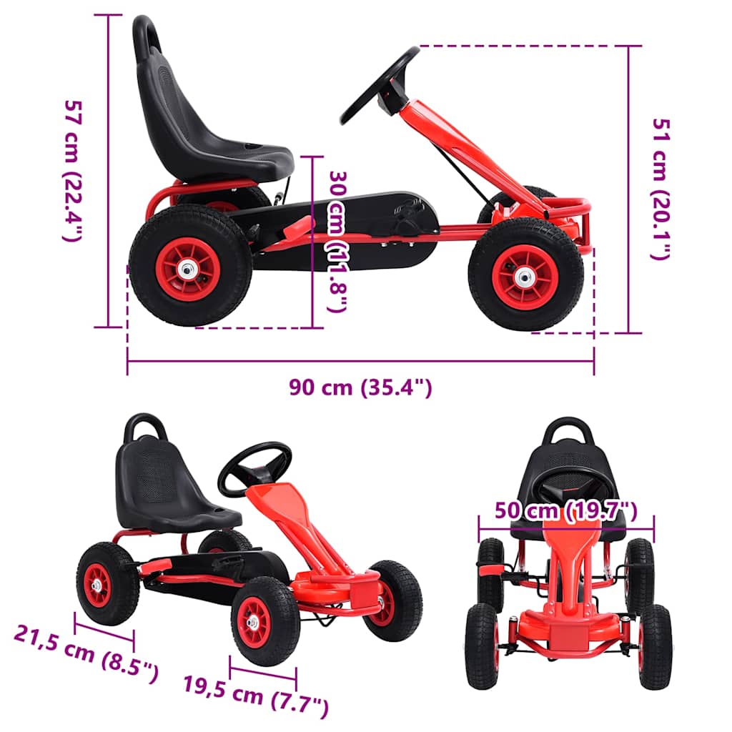 Gokarts Ar Pedāļiem Un Pneimatiskajām Riepām, Sarkans Vidaxl