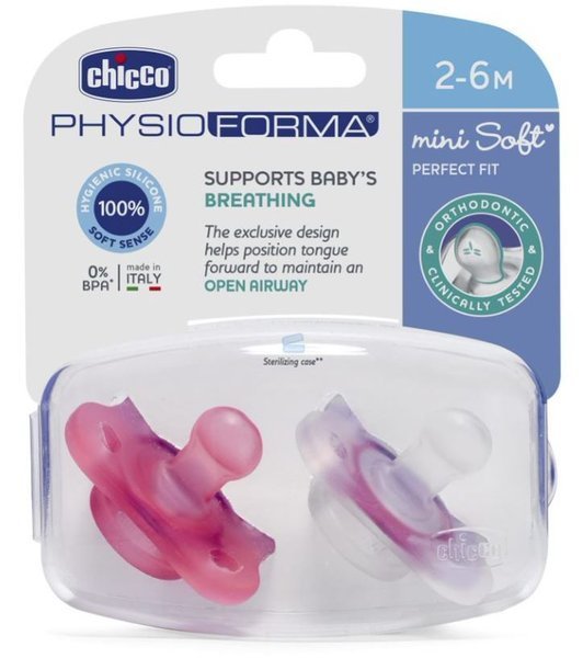 Chicco Smoczek Uspokajający Physioforma Mini Soft Silikonowy 2-6m Lumi 2 Szt Girl