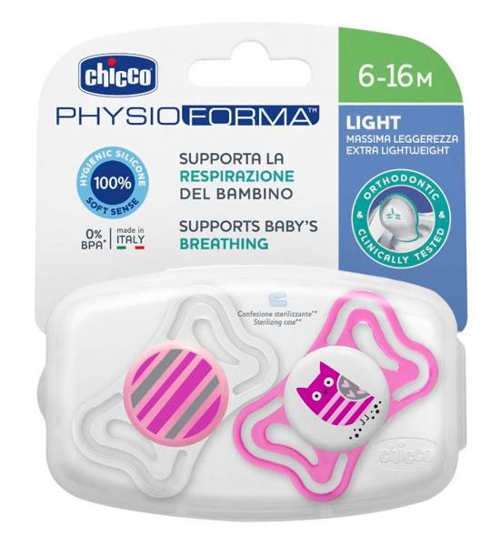 Chicco PhysioForma Light Smoczek Silikonowy 2-6m 2szt. Różowy