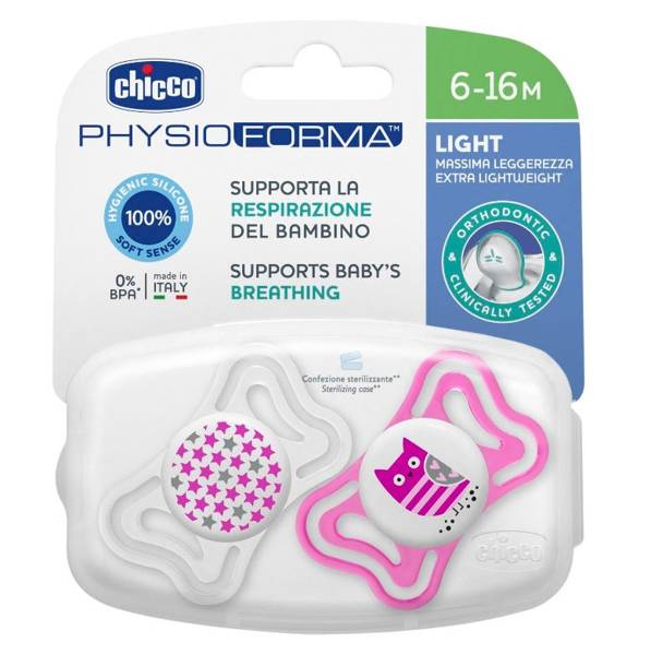 Chicco PhysioForma Light Smoczek Silikonowy 2-6m 2szt. Różowy