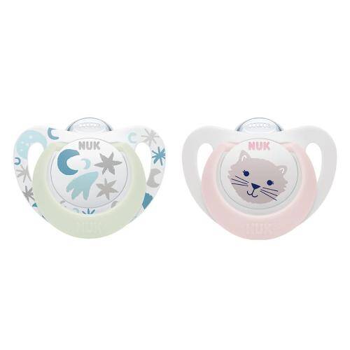 NUK Smoczek Uspokajający Silikonowy Star Day & Night 0-6m Girl 2szt.