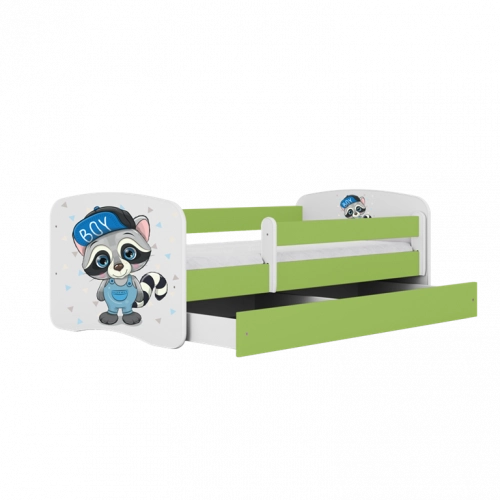 Bed babydreams green raccoon without drawer with mattress 180/80