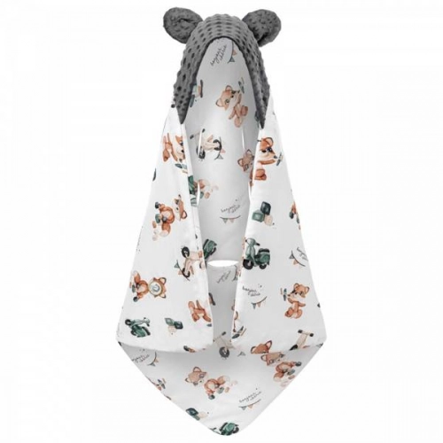 Bonjou Cherie Bambusowy Kocyk Do Fotelika z Minky Smoked Pearl 90x90cm Retro Fox