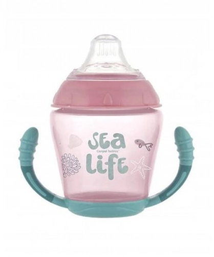 Canpol Babies Sea Life Kubek Niekapek Miękki Silikonowy Ustnik 230ml Różowy