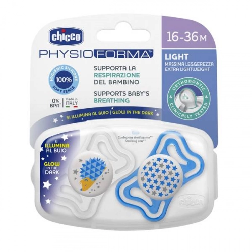 Chicco Smoczek Uspokajający Physio Light Silikonowy 16-36 2 Szt Biały Niebieski Różowy Mix