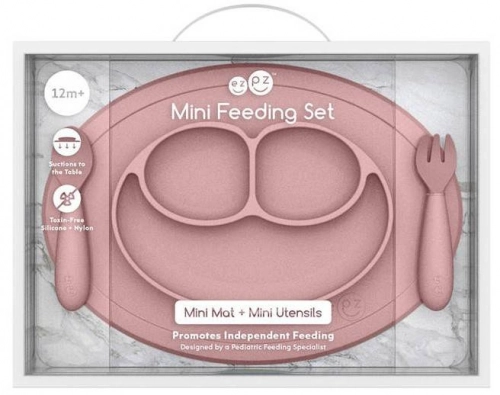 EZPZ Komplet Naczyń Silikonowych Mini Feeding Set Pastelowy Róż
