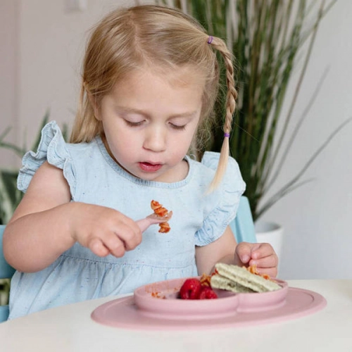 EZPZ Komplet Naczyń Silikonowych Mini Feeding Set Pastelowy Róż