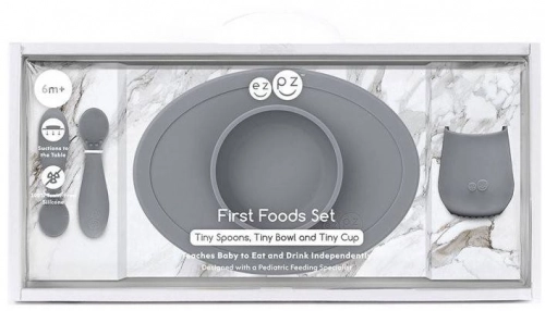 EZPZ Komplet Pierwszych Naczyń Silikonowych First Foods Set Szary