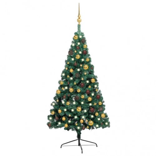 Izgaismota Ziemassvētku Egle Ar Rotājumiem, Zaļa, 120 Cm Vidaxl