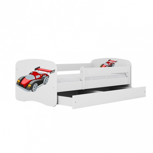 Кровать White Racing Car без ящика с матрасом 140x70