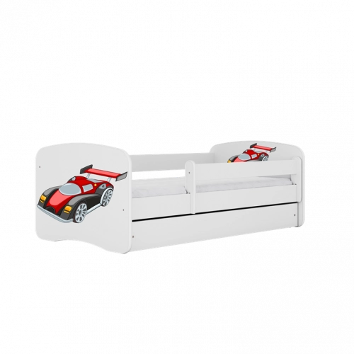Кровать белая Racing Car с кокосовым матрасом без ящика 180x80