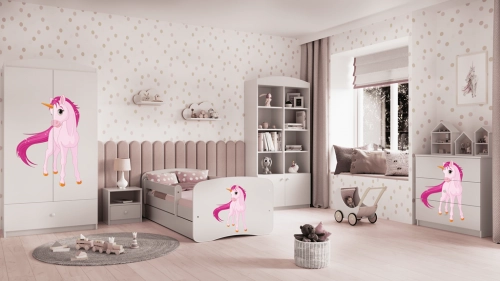 Детская кровать белая Unicorn с ящиком и латексным матрасом 160x80