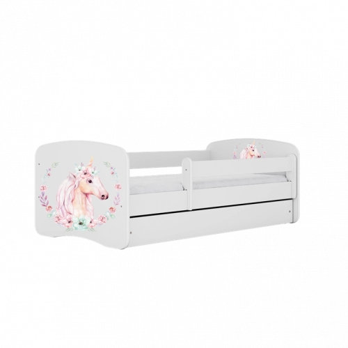 Łóżko babydreams białe konik z szufladą materac 140/70