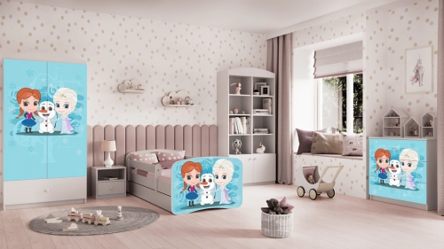 Детская белая кровать Frozen с ящиком и матрасом 160x80