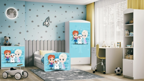 Детская белая кровать Frozen с ящиком и матрасом 160x80
