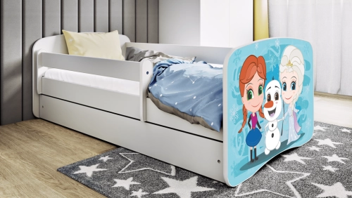 Bērnu gulta White Frozen Land ar kasti ar matraci 180/80