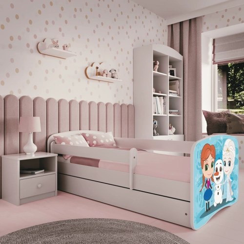 Bērnu gulta White Frozen Land ar kasti ar matraci 180/80