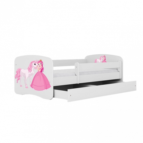 Детская кровать белая Princess Horse с ящиком и латексным матрасом 160x80
