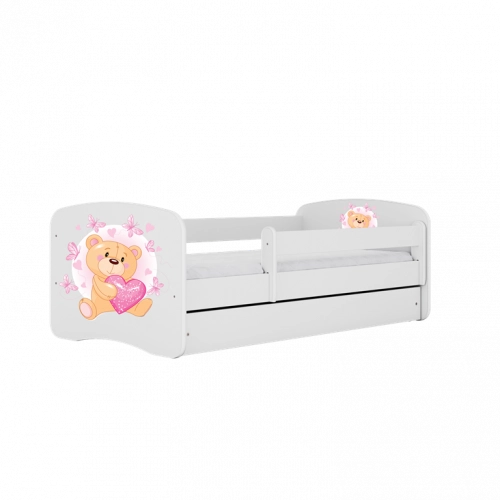 Детская кровать белая Bear Butterflies с ящиком и латексным матрасом 160x80