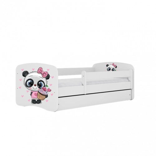 Bērnu balta gulta Panda ar atvilktni un matraci 160x80