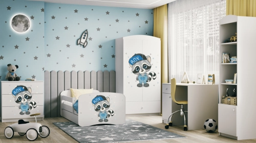 Детская белая кровать Racoon с ящиком и матрасом 160x80