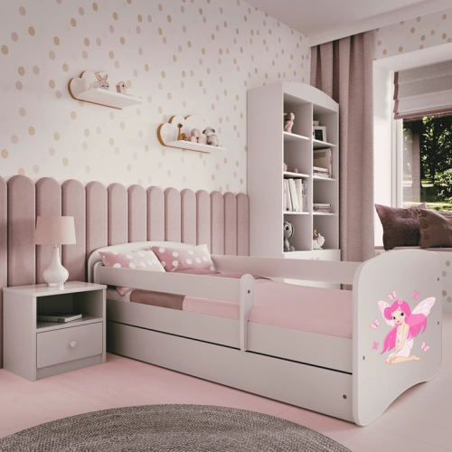 Gulta balta Fairy Butterflies ar kokosriekstu matraci bez atvilktnes 180x80