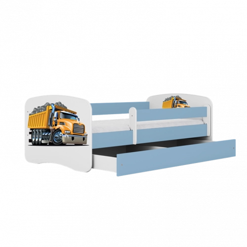 Bērnu gulta zila Truck bez atvilktnes un lateksa matraci 160x80