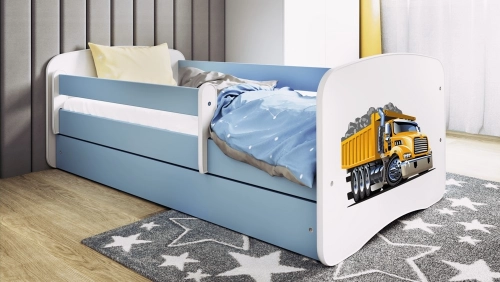 Bērnu zila gulta Truck bez atvilktnes ar matraci 180x80