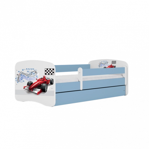 Детская кровать синяя Formula с ящиком и латексным матрасом 140x70
