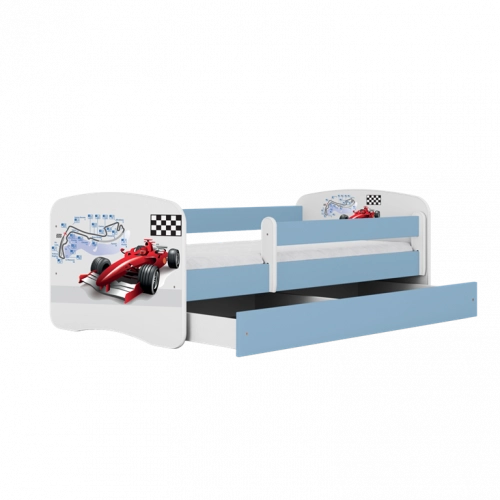 Детская кровать синяя Formula с ящиком и латексным матрасом 140x70