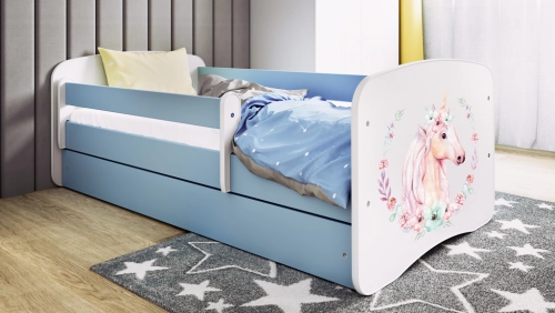 Детская кровать Pony синяя с выдвижным ящиком матрас кокос 180x80