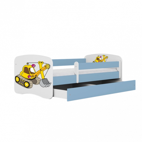 Детская синяя кровать Excavator без ящика с матрасом 180x80