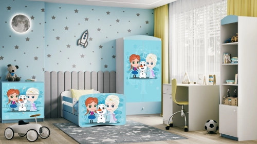 Bērnu gulta Frozen zila ar izvelkamu atvilktni kokosa matracis 140x70