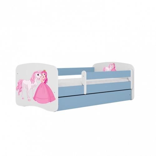 Bērnu gulta zila Princess Horse bez atvilktnes un lateksa matraci 160x80